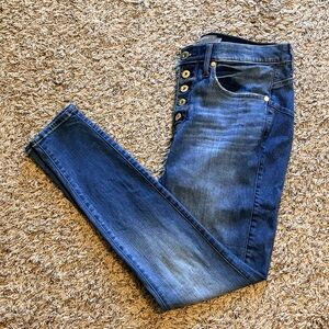 Torrid Button Fly Skinny Jeans – Size 12 Regular, Medium Wash, Distressed Knee